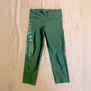Under armor Capri legging with draw string and mesh detail green gray small